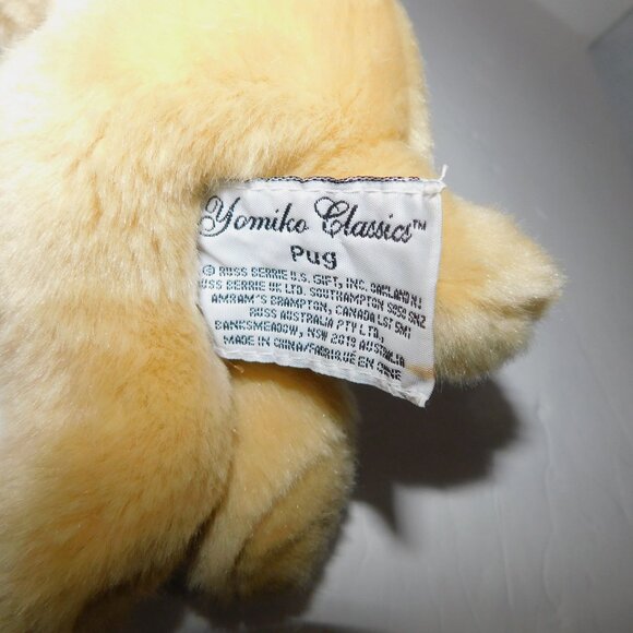 Russ Berrie Yomiko Classics 10" Plush Beige Black Stuffed laying Pug Dog Puppy - Picture 7 of 8